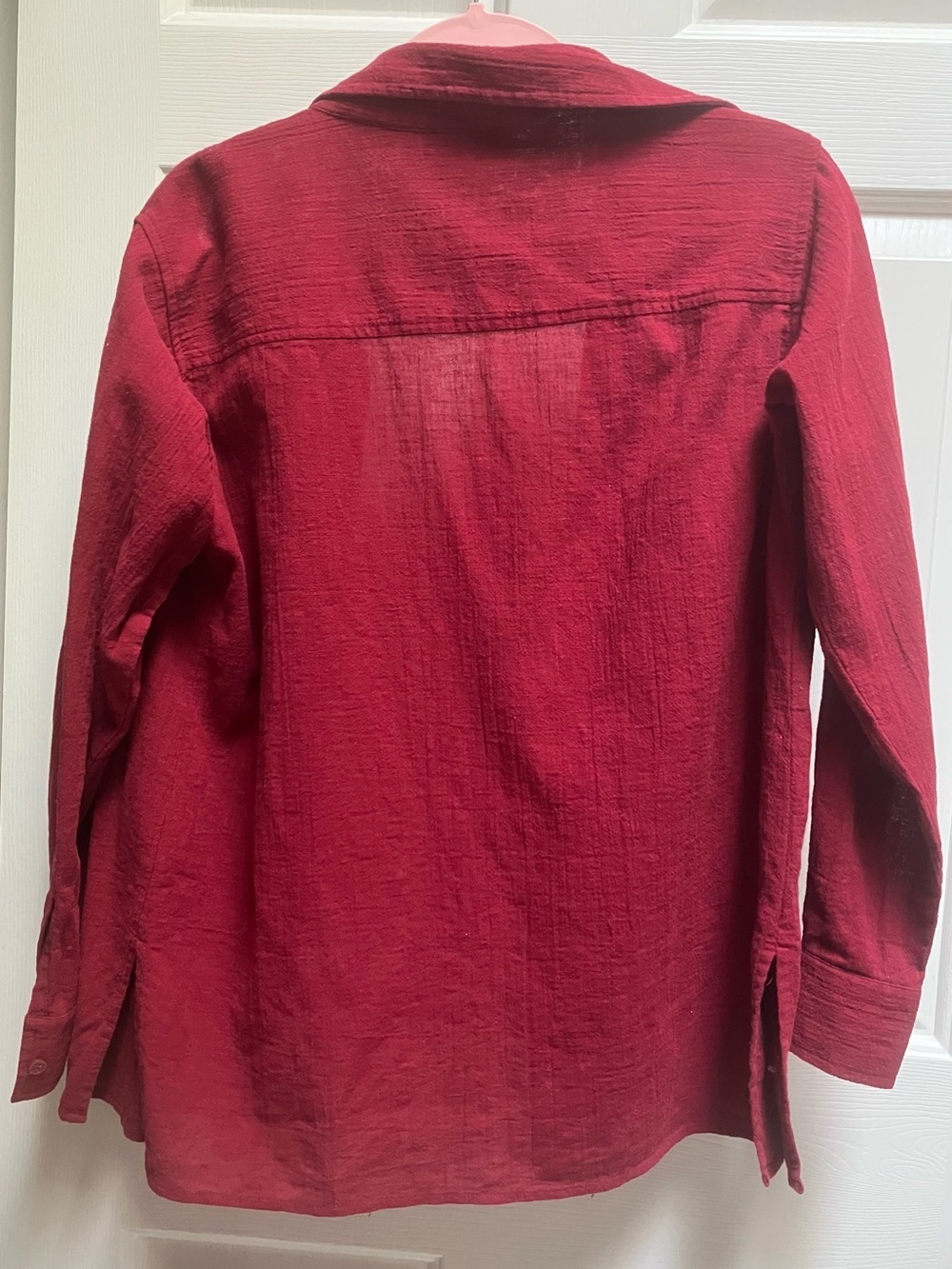 New York & Company Dark Red Textured Button-Down Shirt - Picture 7 of 7
